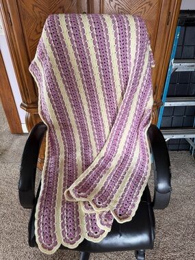 Hand Crafted Lavender and Cream Crochet Throw Blanket